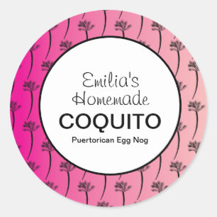 Pegatina Redonda Receta casera de Coquito rosa bebida tropical