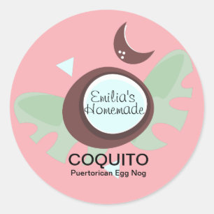 Pegatina Redonda Receta de Coquito Bebida Coco Nogal de Huevo