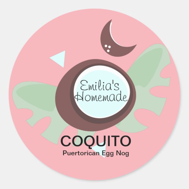 Pegatina Redonda Receta de Coquito Bebida Huevo de Coco Nog (Anverso)
