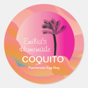 Pegatina Redonda Receta de Coquito Casero Rosa Bebida