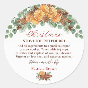 Pegatina Redonda Receta de Potpourrí Casero de Navidad para la Estu