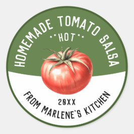 Pegatina Redonda Receta de Salsa Caliente de Tomate Casera para enl