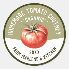 Pegatina Redonda Receta de Salsa de Tomate Casera para Enlatado