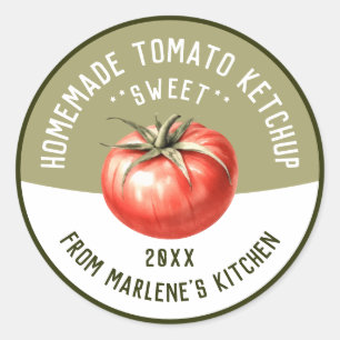 Pegatina Redonda Receta de Salsa de Tomate Casera para enlatar