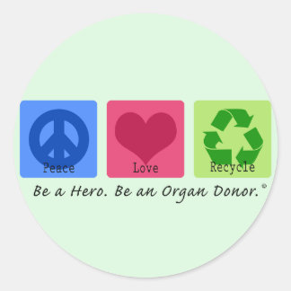 Pegatina Redonda Reciclaje de amor por la paz