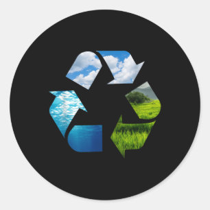 Pegatina Redonda Reciclaje del Planeta Terrestre Protección Ambient