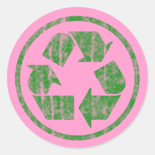 Pegatina Redonda Reciclando para salvar el planeta Tierra, símbolo