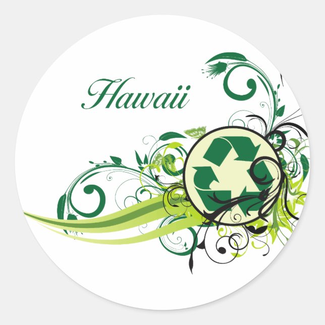 Pegatina Redonda Reciclar Hawaii (Anverso)