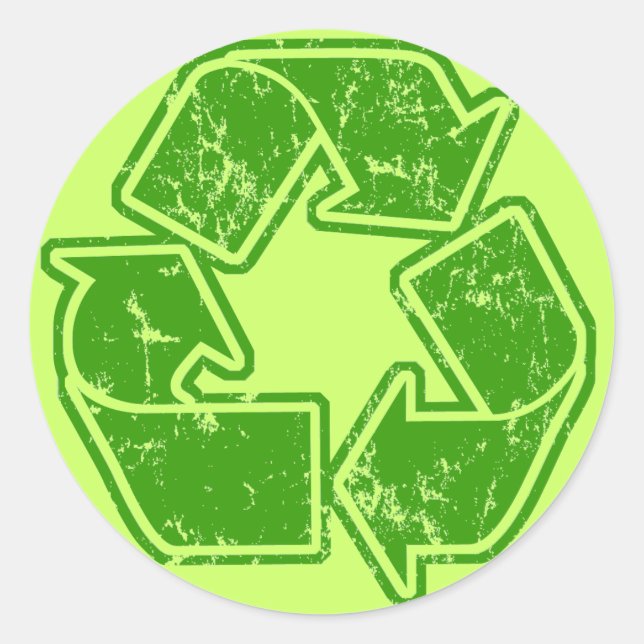 Pegatina Redonda Reciclar la cosecha gráfica (Anverso)