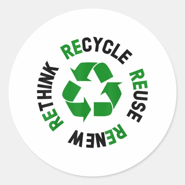 Pegatina Redonda Reciclar la reutilización Renovar la reconsideraci (Anverso)