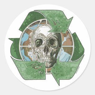 Pegatina Redonda Reciclar o morir cráneo