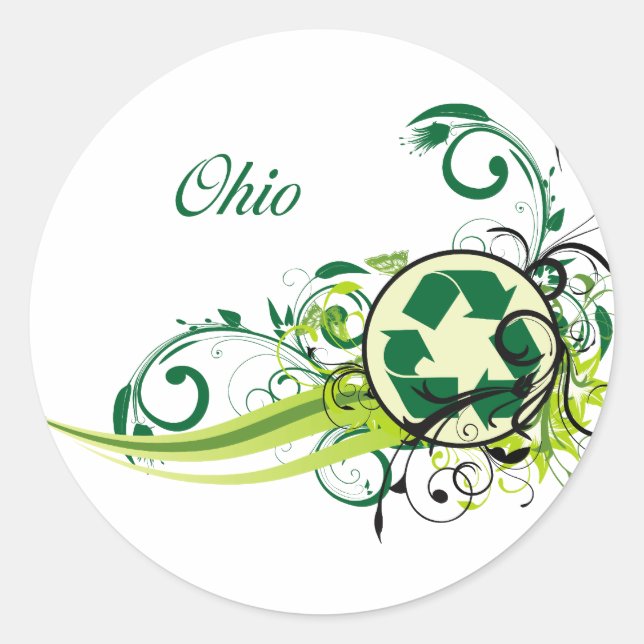 Pegatina Redonda Reciclar Ohio (Anverso)