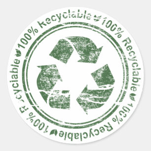 Pegatina Redonda Reciclar ~ Reciclable Tierra Verde