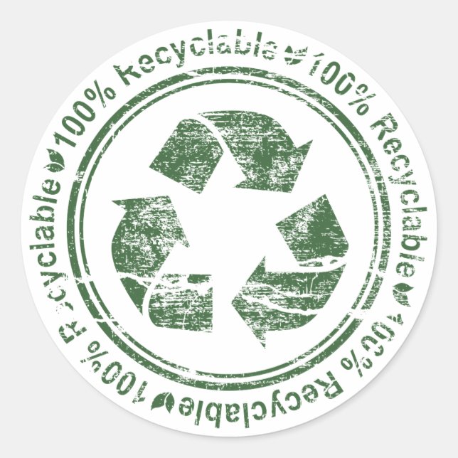 Pegatina Redonda Reciclar ~ Reciclable Tierra Verde (Anverso)