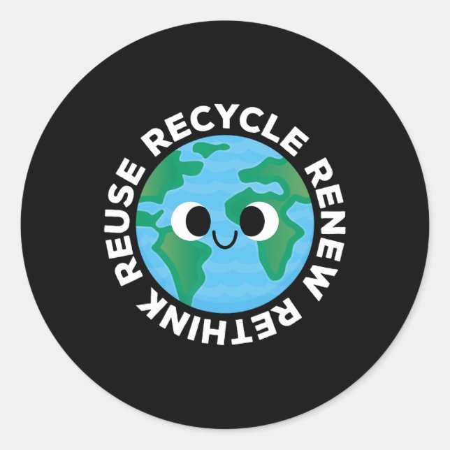 Pegatina Redonda Reciclar reutilizar repensar crisis de repensar E  (Anverso)