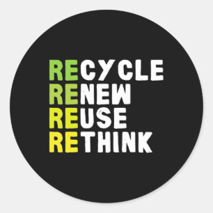Pegatina Redonda Reciclar reutilizar repensar crisis de repensar E