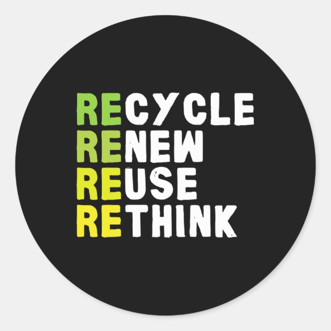 Pegatina Redonda Reciclar reutilizar repensar crisis de repensar E  (Anverso)