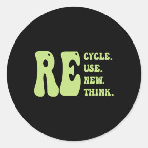 Pegatina Redonda Reciclar reutilizar repensar Groovy Earth Day Cul
