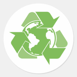 Pegatina Redonda Reciclar verde de la Tierra