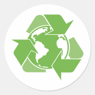Pegatina Redonda Reciclar verde de la Tierra
