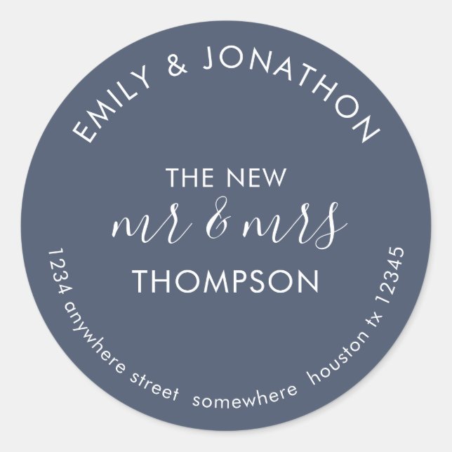 Pegatina Redonda Recién casados Dirección de nombre de retorno Dust (Anverso)