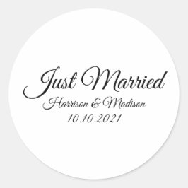 Pegatina Redonda Recién Casados, nombres personalizados escritura n
