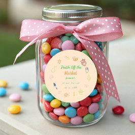 Pegatina Redonda Recién llegada al mercado, ducha nupcial dibujada