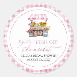 Pegatina Redonda Recién Salido del Mercado de Agricultores Despedid