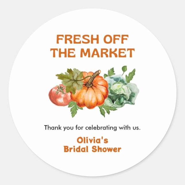 Pegatina Redonda Recién Salido del Mercado Despedida de Soltera Agr (Anverso)