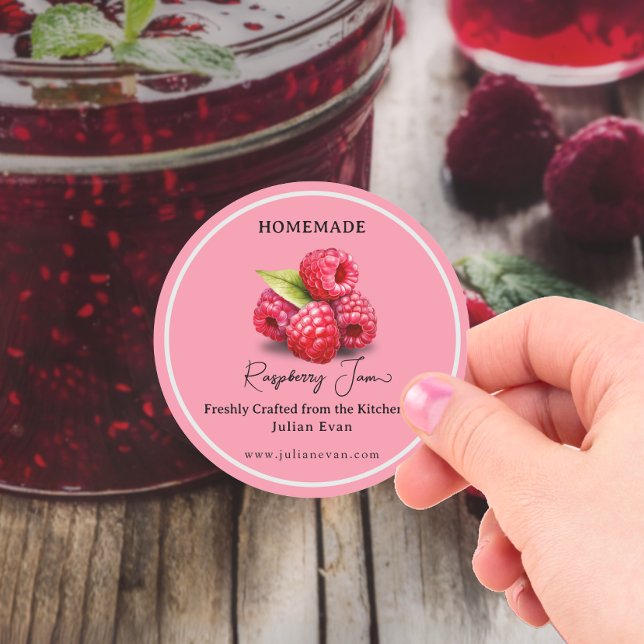 Pegatina Redonda Recluta con amor frambuesa casera (Crafted with Love Homemade Raspberry Jam Classic Round Sticker)