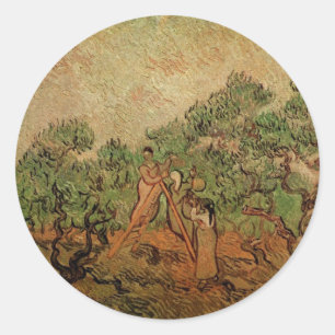 Pegatina Redonda Recolección de aceitunas por Vincent van Gogh