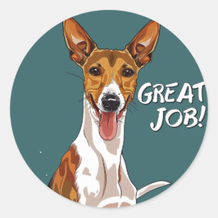 Pegatina Redonda Recompensa de profesor Basenji Gran Trabajo