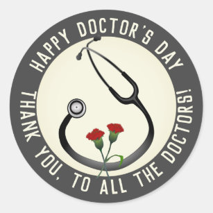 Pegatina Redonda Reconocimiento Día del Doctor Stethoscope