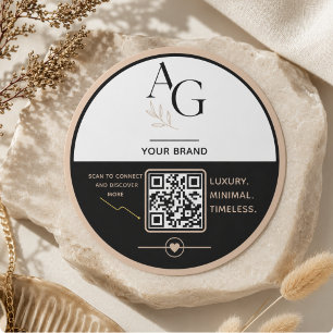 Pegatina Redonda Recordatorio de cita con código QR de lujo beige n