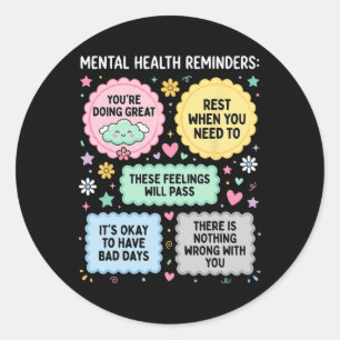Pegatina Redonda Recordatorios de Salud Mental Mes de Concientizaci