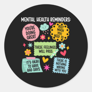 Pegatina Redonda Recordatorios de Salud Mental Mes de Concientizaci
