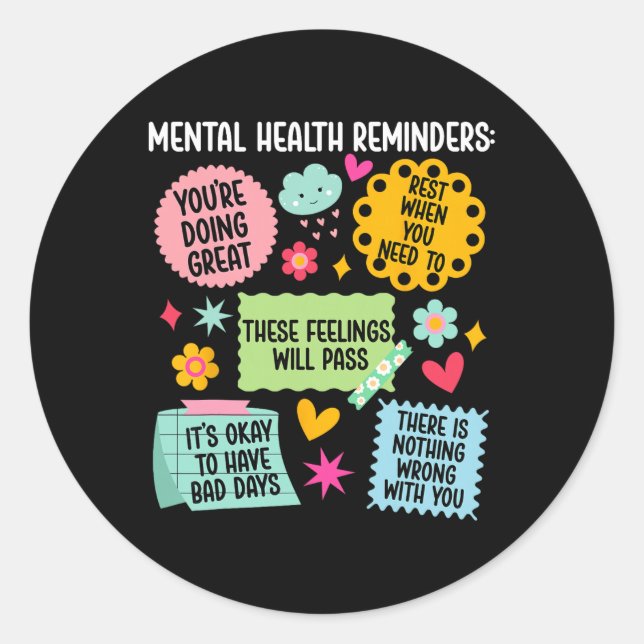 Pegatina Redonda Recordatorios de Salud Mental Mes de Concientizaci (Anverso)