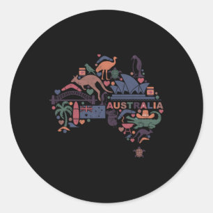 Pegatina Redonda Recorrer Australia y hacer mapas de vacaciones aus