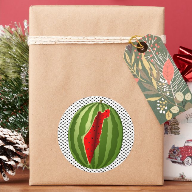 Pegatina Redonda Recorte de mapa de la sandía en Palestina (Vacaciones)