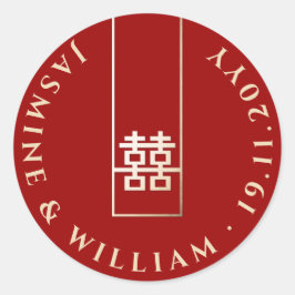 Pegatina Redonda Rectángulo alto doble felicidad Boda asiático oro