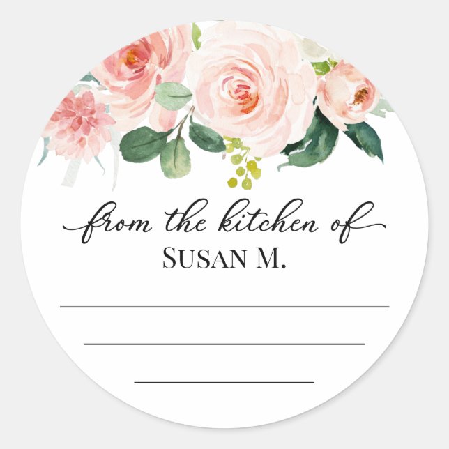 Pegatina Redonda recubrimiento de flores rosas, mermelada, conserva (Anverso)