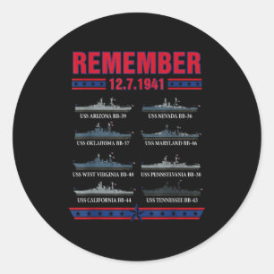 Pegatina Redonda Recuerda el día del memorial de Pearl Harbor 7 de