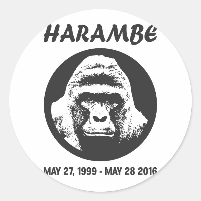 Pegatina Redonda Recuerde Harambe (Anverso)