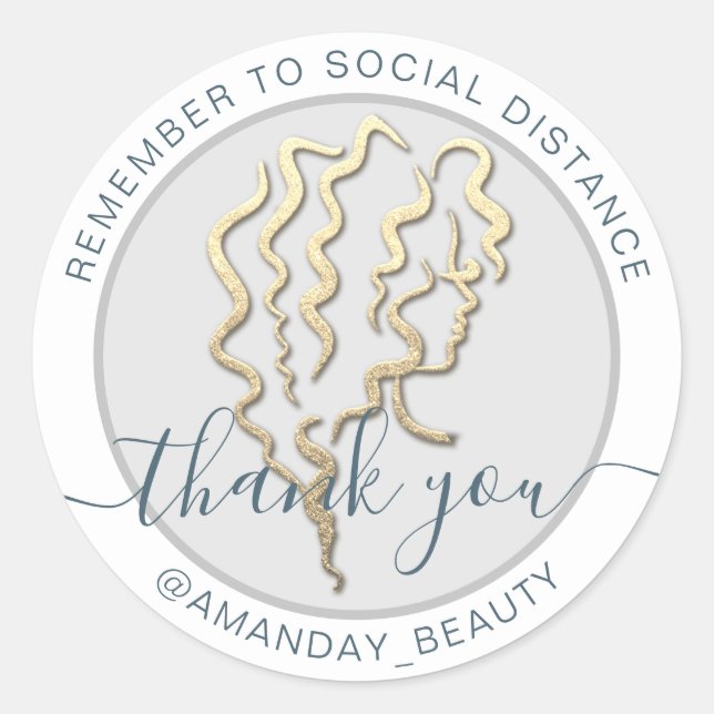 Pegatina Redonda Recuerde Mantener la distancia social Belleza Grac (Anverso)