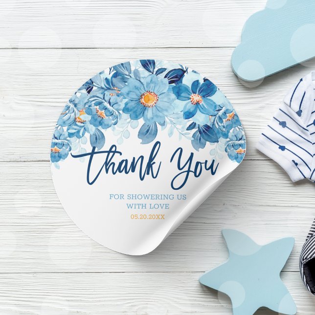 Pegatina Redonda Recuerdo de agradecimiento para baby shower de flo (Watercolor Flowers Baby Shower Thank You Favor Classic Round Sticker)