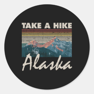 Pegatina Redonda Recuerdo de Alaska Senderismo Toma Un Paseo Atarde