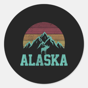Pegatina Redonda Recuerdo de Alaska Vintage Moose Outdoor Nature Hi
