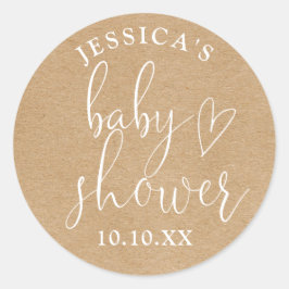 Pegatina Redonda Recuerdo de baby shower boho rústico kraft neutral
