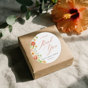 Pegatina Redonda Recuerdo de Baby Shower Floral de Cítricos Elegant