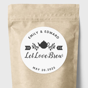 Pegatina Redonda Recuerdo de boda de té Let Love Brew